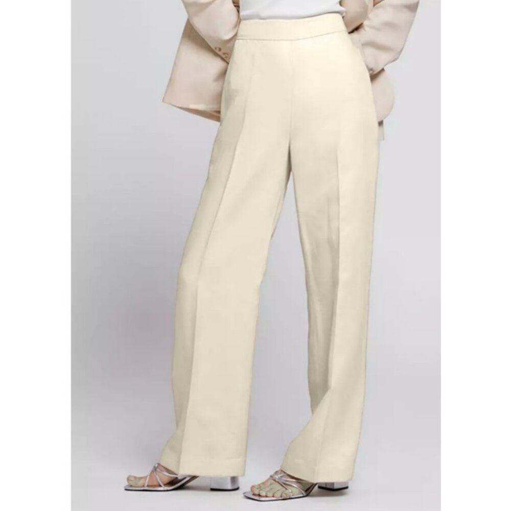 WHBM Neutral Ivory Cream White Wide Straight Leg Classic Work Dress Pants 8 S P